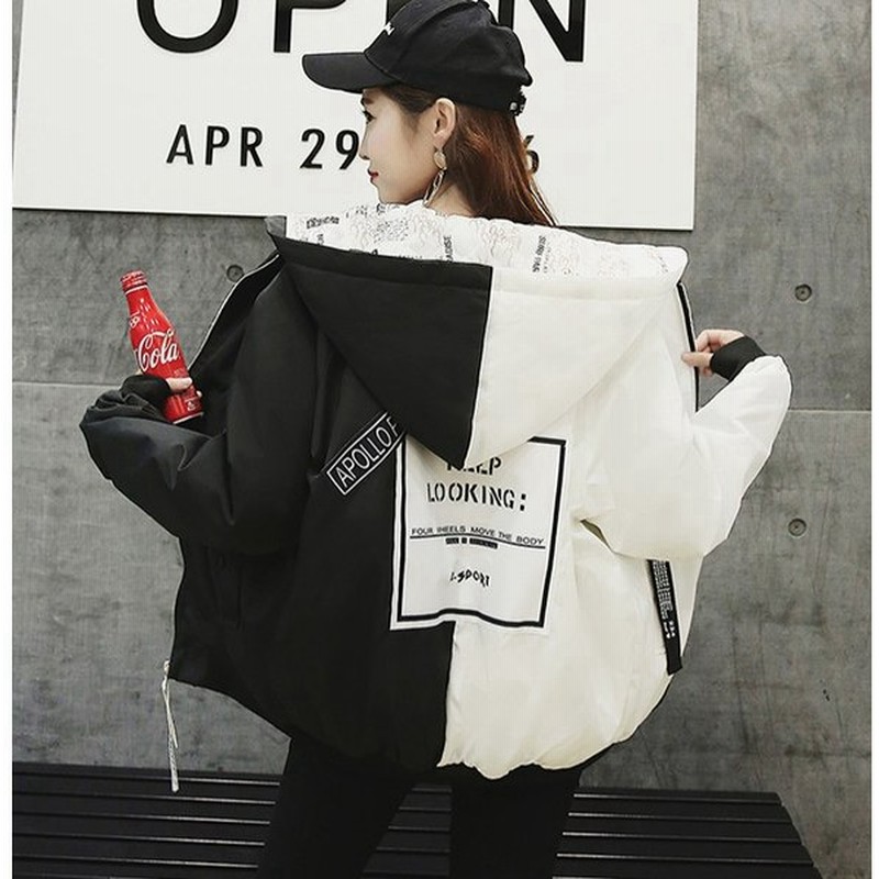 レディース バイカラー ナイロンジャケット フード ジップアップ 韓国 ストリート系 アウター 中綿 通販 Lineポイント最大get Lineショッピング