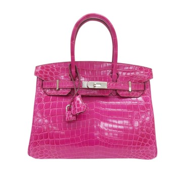 【二手名牌BRAND OFF】HERMES 愛馬仕 桃色 鱷魚皮 Birkin 30 柏金包 手提包 有皮證 □O刻 銀扣