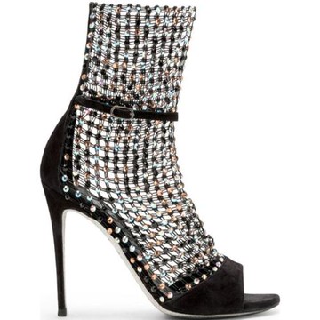 2025春夏新款真皮羊反絨羅馬涼鞋細跟高跟鞋網狀水鉆百搭魚嘴涼靴