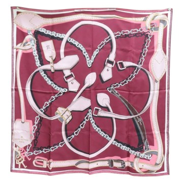 LOUIS VUITTON LV 路易威登 酒紅色 絲綢 方巾 90x90 【二手名牌BRAND OFF】