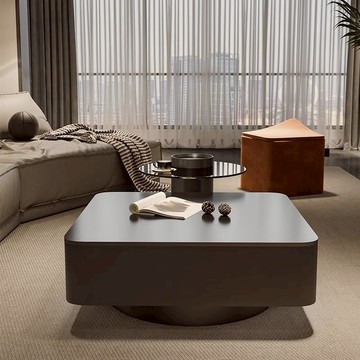 茶几 邊桌 方形黑色巖板茶幾輕奢現代簡約大戶型客廳家用茶桌意式極簡設計師S0128公司貨