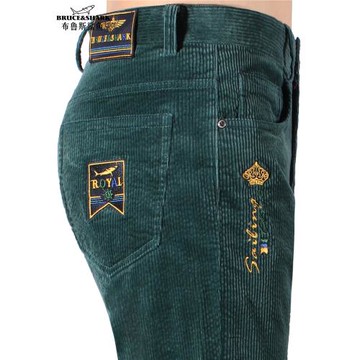 秋冬新款男直筒燈芯絨褲子布魯斯鯊魚潮牌刺繡寬松男士大碼休閑褲