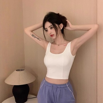 臺灣出貨2025新款初夏美背少女吊帶柔軟加寬肩帶背心隱形連體胸墊裹胸上衣
