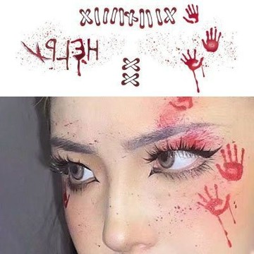 【台灣有貨】實拍 血色手印縫線萬聖節臉貼妝容防水女紋身貼紙恐怕嚇人道具貼紙學生
