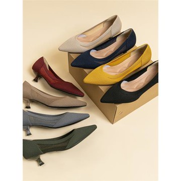 王妃飛織單鞋女2025春夏爆款魚絲鏤空透氣針織款細跟中跟舒適單鞋