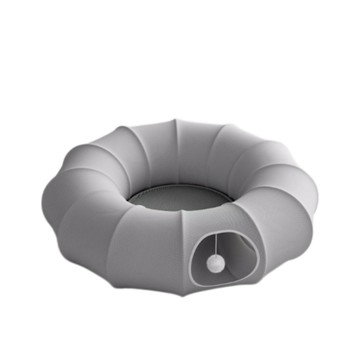 貓玩具 【硯禾】貓玩具 圓形貓隧道窩 多出入口鑽洞玩耍 附毛球逗貓玩具 透氣網面 直徑 85cm 大尺寸