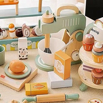 兒童仿真過家家 茶具甜品套裝  幼兒園遊樂場玩具 早教木製玩具 兒童下午茶玩具
