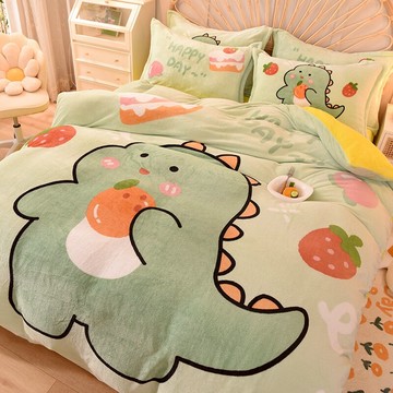 冬季珊瑚絨床上四件套加厚雙面法蘭絨牛奶絨卡通被套床單三件套女