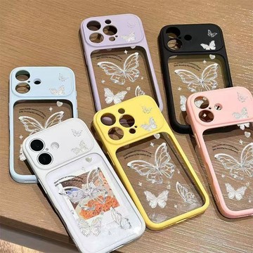 銀色蝴蝶適用蘋果18Promax二合一手機殼iphone17大視窗16歐美風15