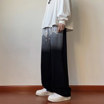 漸變色垂感闊腿褲男美式復古高街褲子春秋直筒寬松運動褲休閑長褲