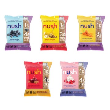 Nush Foods Low-Carb Gluten-Free Cakes Mixed Flavors 2.1 oz Each / Pack of 10