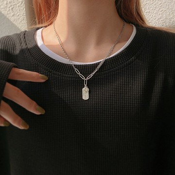925純銀笑臉項鏈女夏2021年新款潮時尚字母牌拼接圓珠復古鎖骨鏈