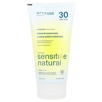 ATTITUDE, 礦物抗曬霜，天然燕麥敏感適用配方，SPF 30，無香型，5.2 盎司（150 克）