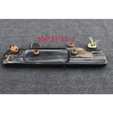 歙硯石材料簡約新中式茶盤單層整體家用茶海彩帶紋高端石茶臺紅色