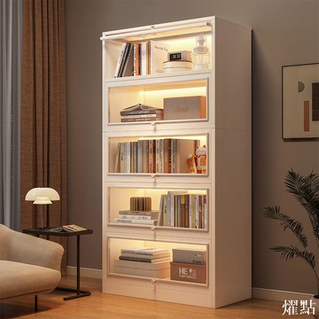 APP下單享點數9% 書架落地客廳防塵仿玻璃門置物架展示家用儲物收納柜學生靠墻書柜