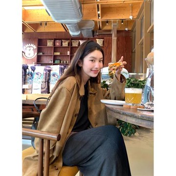 Garish/花里胡哨 時髦咖色外套女秋季新款寬松氣質基礎款夾克上衣