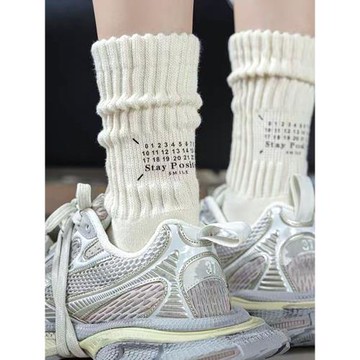 日系粗線襪子男女中長筒復古工裝純棉秋冬季字母ins潮情侶堆堆襪