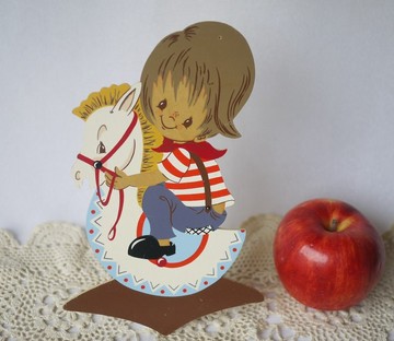 壁飾木板畫 木馬與少年 Märchen-Holzbild 德國復古