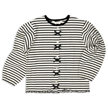 akachan honpo - 開襟外套-羅紋抽針針織布-白色