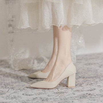 法式搭配裙子高跟鞋女粗跟夏季2025新款職業軟皮不累腳淺口單鞋女