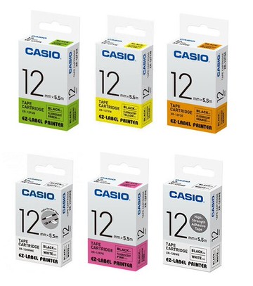 CASIO 標籤機專用螢光色12mm 色帶 /個 XR-12FGN XR-12FYW XR-12FOE XR-12FPK｜領券最高折$220