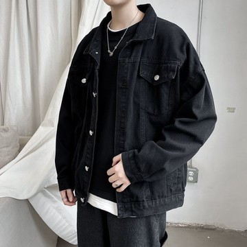 日系漸變色牛仔外套 男士百搭修身春秋季夾克 韓版寬鬆潮流翻領襯衫 休閒襯衣 寬鬆上衣 工裝夾克外套 痞帥襯衣 復古襯衣