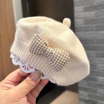 Mini baby🌷兒童貝雷帽寶寶帽子秋冬季韓版女童針織毛線畫家帽