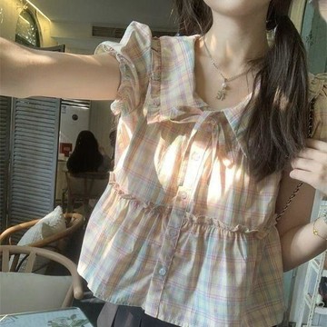 🐻甜美娃娃寬鬆短袖襯衫女夏新款設計感可愛襯衣顯瘦短款學生多巴胺