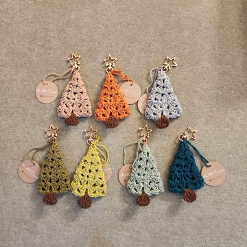 純棉手工鉤織 小聖誕樹吊飾鑰匙圈 多色 可客製