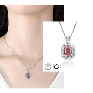 【Luster】IGI 1克拉 Fancy Intense Pink 培育鑽 粉紅鑽 18K金 雷帝恩切割 鑽石項鍊-送喀什米爾羊毛披肩