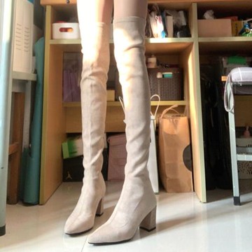 過膝靴2025秋冬新款時尚百搭尖頭粗跟高筒彈力瘦瘦靴小個子長筒靴
