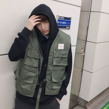 FINDSENSE品牌 2018 韓國 新款 男 純色 水洗 夾棉 運動 休閒 潮流 馬甲