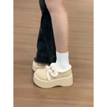 加絨松糕厚底勃肯棉鞋女冬季外穿2025新款小個子復古保暖毛毛鞋子
