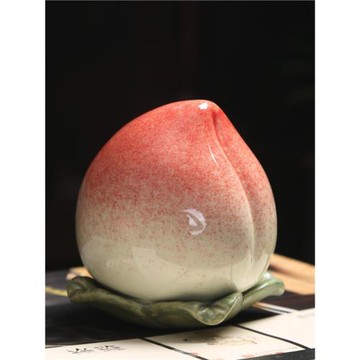 桃子茶葉罐陶瓷小號家用茶倉創意密封儲存罐擺件手工迷你茶罐壽桃