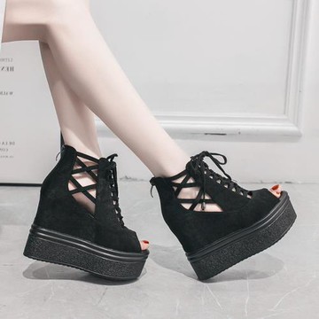 2022夏季百搭超高跟厚底羅馬內增高坡跟魚嘴涼鞋松糕防滑沙灘鞋女