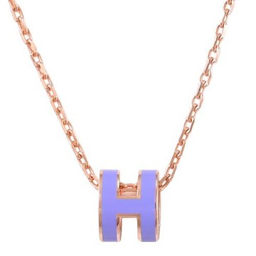 HERMES MINI POPH 經典橢圓H造型項鍊.玫瑰金/丁香紫