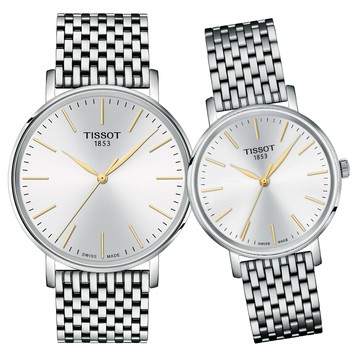 TISSOT 天梭 EVERYTIME 經典時尚對錶/銀 (T1434101101101+T1432101101101)