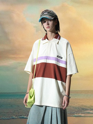 日落報童CLUÉL & UNVESNO 聯名款拼色條紋polo衫男短袖 SWS-1522