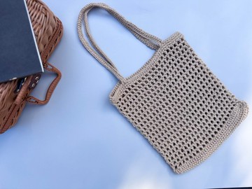 手工編織包 手提包 鏤空包 肩背包 側背包 - 奶茶色鏤空包