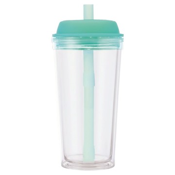YCCT 啵啵杯 雙層吸管杯 含粗細吸管x2 食品級矽膠  薄荷綠  710ml  1個