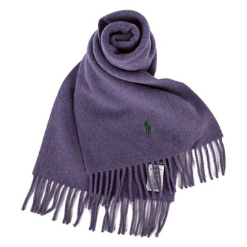 POLO Ralph Lauren刺繡小馬雙側流蘇羊毛圍巾(莓果紫)780805-511｜GoBrand購名牌