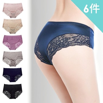 【enac 依奈川】性感火辣辣光面蕾絲低腰內褲/性感內褲/女內褲/無痕內褲(超值6件組-顏色隨機)