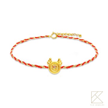 【TLH】黃金墜紅繩親子款手繩 純金999 多選 招財開運錢母 約重0.04錢±0.02