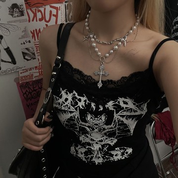 【台灣公司 可打統編】免運 哥特朋克風珍珠十字架流蘇項鏈女鎖骨鏈choker頸鏈配飾精致高級感 可開發票 全館五折 工廠現貨直銷 新品特價 z9211