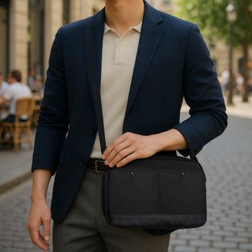 Mondaine 瑞士國鐵 尼龍磁吸雙扣斜背包-黑