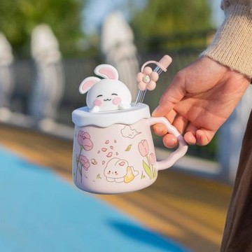 可愛兔子陶瓷馬克杯喝水杯子女生兒童家用水杯生日禮物畢業伴手禮