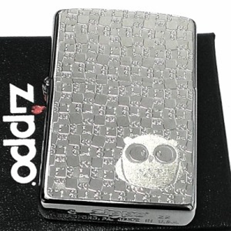 ZIPPO ふくろう ジッポ ライター 梟 かわいい メタルプレート シルバー