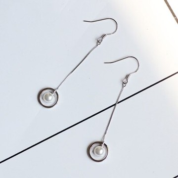 925純銀耳環珍珠耳飾-歐美時尚長款圈圈女飾品73qo17【獨家進口】【米蘭精品】