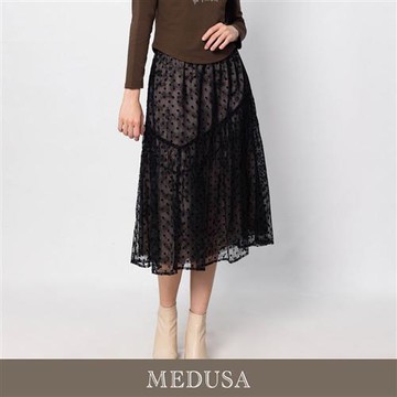 現貨【MEDUSA 曼度莎】黑色斜切蕾絲網紗裙（M-XL）｜裙子 蕾絲裙 網紗裙