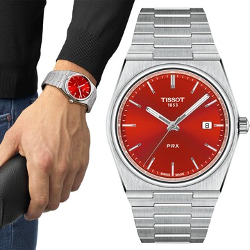 TISSOT 天梭 PRX系列 復刻款酒桶形石英錶/紅/40mm/T1374101142100